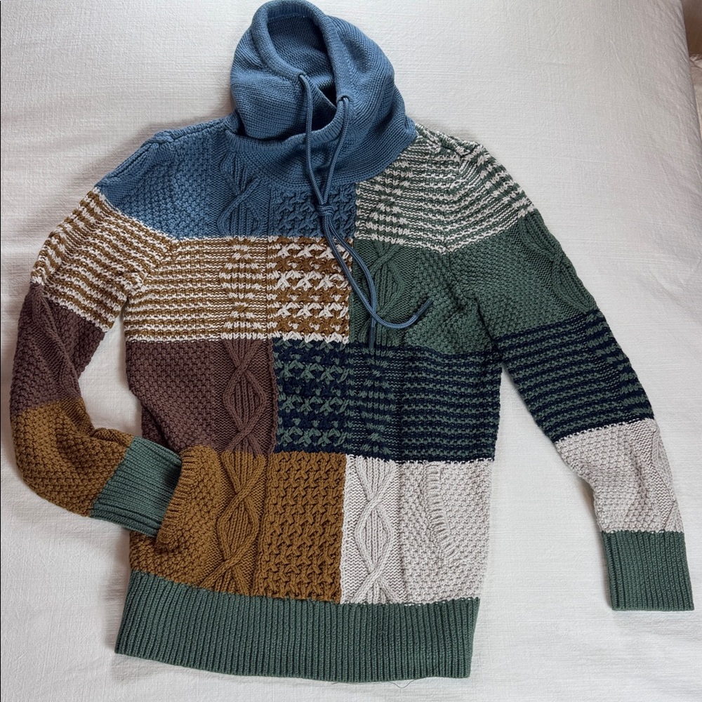 L.L. Bean Multicolor Patchwork Turtleneck Sweater - image 3